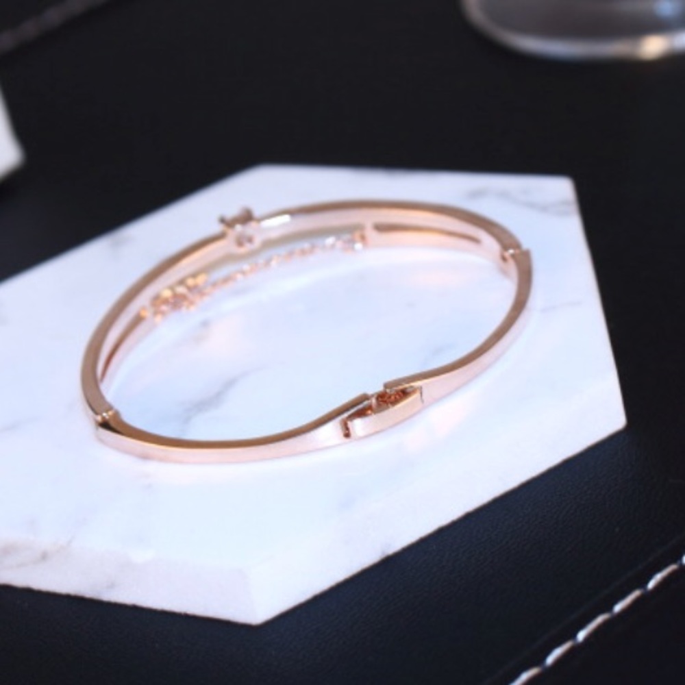 Rose Gold Rhinestone Bangle Bracelet - Picture 5 of 6